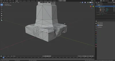 Wireframe of the low-poly damage at the base of the pillar.