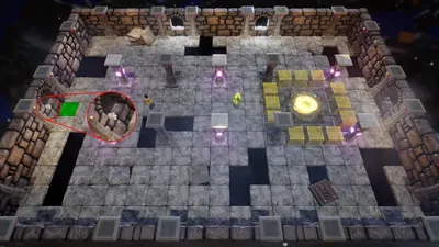 In the last level, there are even three easter eggs! On the left side there's a companion cube on the window sill. If you walk on the tile right in front of it (highlighted in green), you will trigger alternate credits to roll with WIP pictures when you end the level. And the last easter egg is the gaps in the floor which resemble tetris shapes.