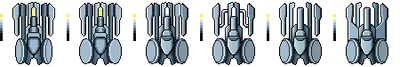 Some variations of the player ship and its color palette